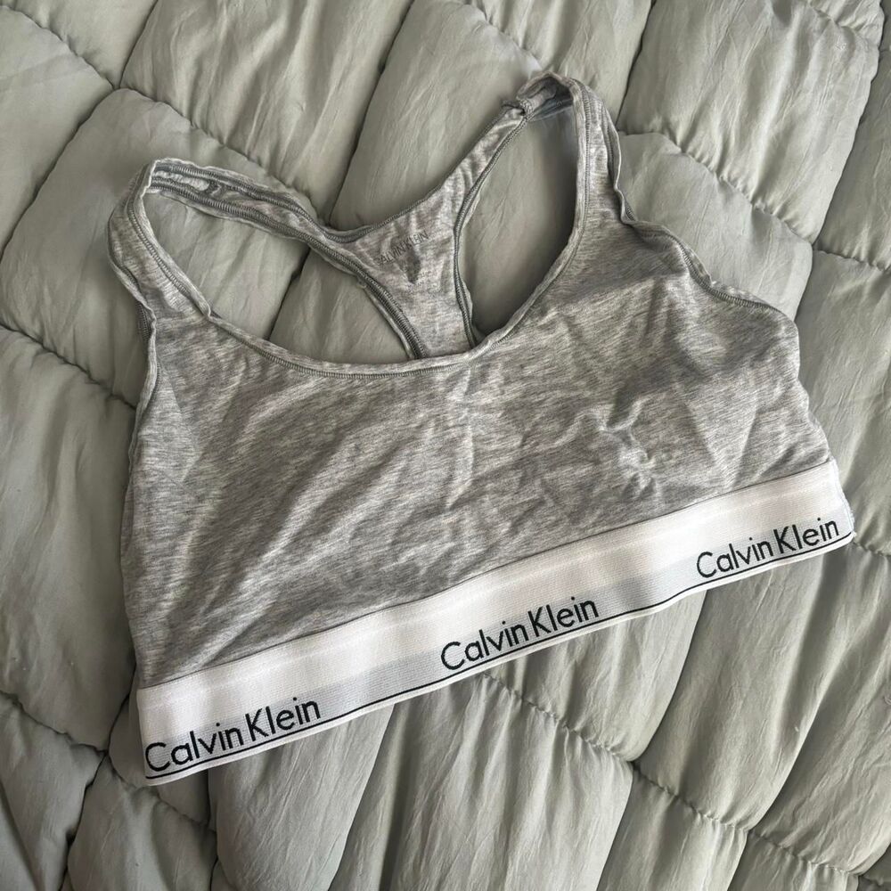 Calvin Klein Light Gray Racerback Logo Bralette
